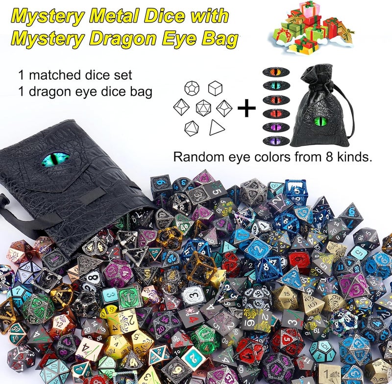Haxtec Mystery Dice Bag With Metal Dice Set Dragon Eye Dice Pouch Drawstring PU Leather Dice Holding D&D Dice Compatible with Dungeons and Dragons Accessories and Coins DND Gifts Stocking Stuffers - Image 2